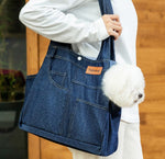 Dog Casual Style Denim Pocket Shape Outing Pet Bag Large Capacity Backpack Cat Bag Messenger Bag