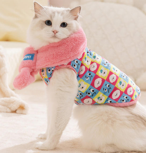 Nouveaux vêtements pour animaux de compagnie dessin animé imitation fourrure de lapin chaton chaud avec écharpe gilet Devon chat poupée vêtements pour chat