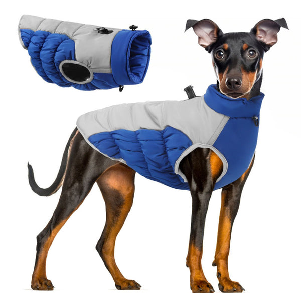 Dog clothes autumn and winter warm waterproof windproof vest traction reflective cotton coat Shiba Inu golden retriever medium and large thick