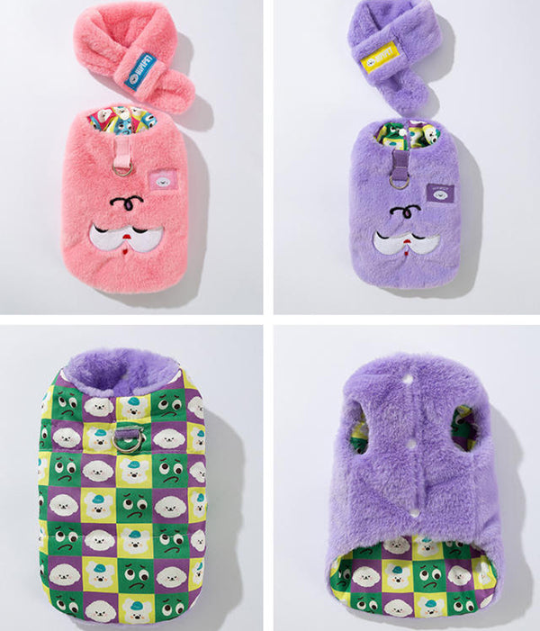 Nouveaux vêtements pour animaux de compagnie dessin animé imitation fourrure de lapin chaton chaud avec écharpe gilet Devon chat poupée vêtements pour chat