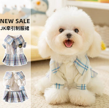 Autumn and winter dog college style small and medium-sized dogs JK student traction uniform skirt Teddy pet clothes