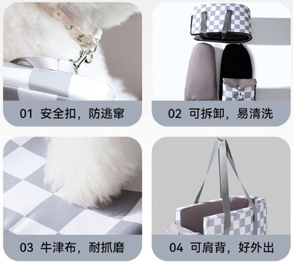 Dog Outing Fashion Plaid Central Control Car Nest Cat Car Seat Outing Bag Pet Dog Nest