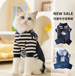 Salopette en denim rayée pour chat, vêtements fins à quatre pattes, mignons, automne et hiver, vêtements pour animaux de compagnie