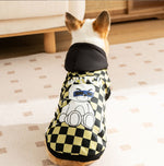 New autumn and winter corgi dog plaid print hooded sweatshirt trendy black cool warm clothes dog clothes