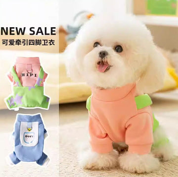 Autumn and winter dog contrast color fan series traction four-legged sweater for small and medium-sized dogs Teddy pet dog clothes
