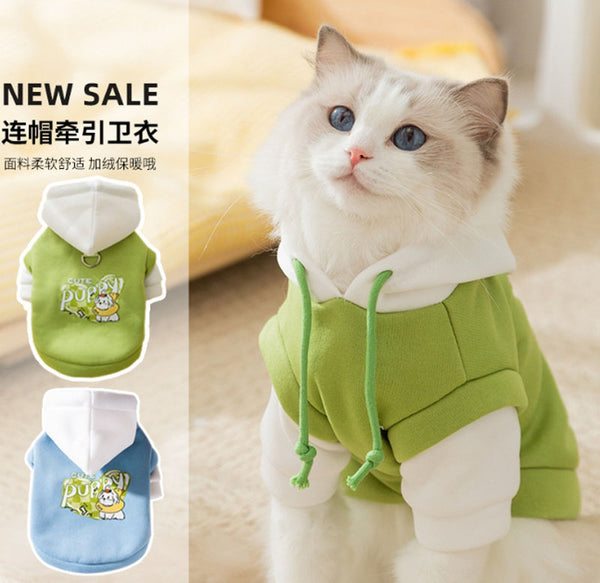 Cat autumn and winter trendy cool style drawstring hooded sweatshirt cat small and medium dogs hairless cat Teddy pet cat clothes