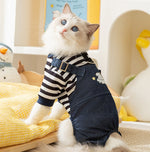 Salopette en denim rayée pour chat, vêtements fins à quatre pattes, mignons, automne et hiver, vêtements pour animaux de compagnie