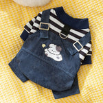 Salopette en denim rayée pour chat, vêtements fins à quatre pattes, mignons, automne et hiver, vêtements pour animaux de compagnie