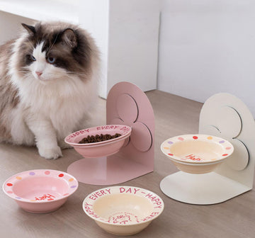 Cat bowl iron frame dog bowl drinking water bowl eating food bowl magnetic suction fixed anti-tip wall-mounted drinking water bowl pet ceramic bowl