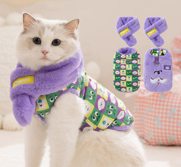Nouveaux vêtements pour animaux de compagnie dessin animé imitation fourrure de lapin chaton chaud avec écharpe gilet Devon chat poupée vêtements pour chat