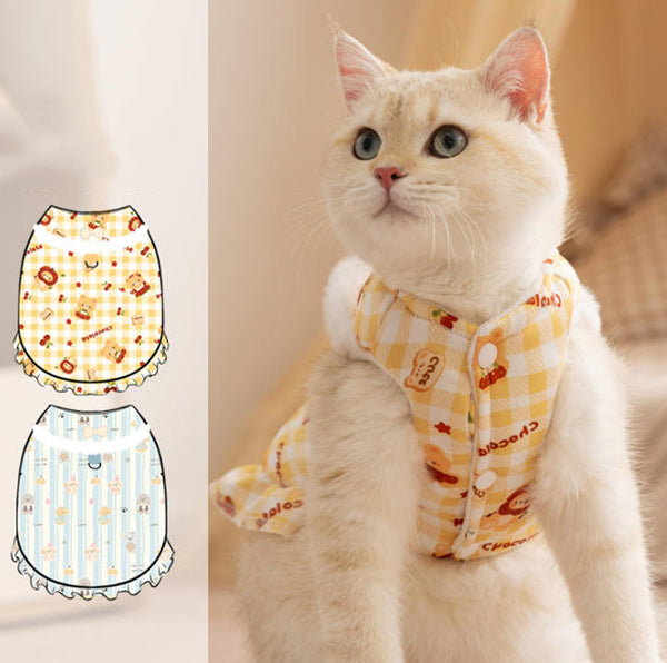 Vollständig bedruckte Traktionsweste für Katzen, dickes Fleece für Herbst/Winter, zweibeinige ärmellose Haustierkleidung für Devon-Katzen und Welpen
