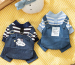 Salopette en denim rayée pour chat, vêtements fins à quatre pattes, mignons, automne et hiver, vêtements pour animaux de compagnie