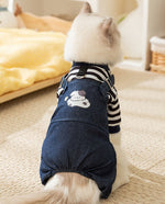 Salopette en denim rayée pour chat, vêtements fins à quatre pattes, mignons, automne et hiver, vêtements pour animaux de compagnie
