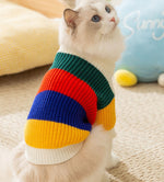猫秋冬シンプルレインボーストライプセーター無毛猫暖かいプルオーバーセーターペット服