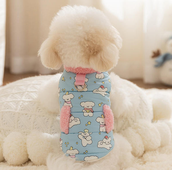 Vêtements automne/hiver pour chiens de petite et moyenne taille, gilet à col roulé imprimé dessin animé, vêtements chauds pour chiots