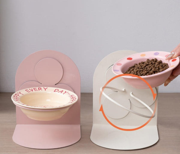 Cat bowl iron frame dog bowl drinking water bowl eating food bowl magnetic suction fixed anti-tip wall-mounted drinking water bowl pet ceramic bowl