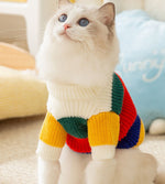 猫秋冬シンプルレインボーストライプセーター無毛猫暖かいプルオーバーセーターペット服