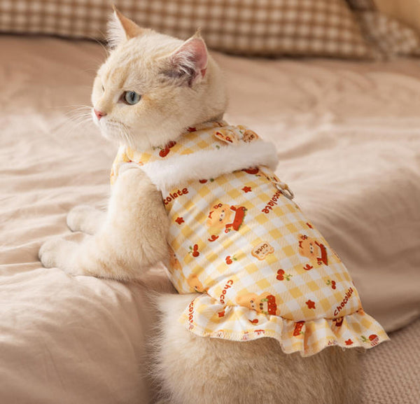 Vollständig bedruckte Traktionsweste für Katzen, dickes Fleece für Herbst/Winter, zweibeinige ärmellose Haustierkleidung für Devon-Katzen und Welpen