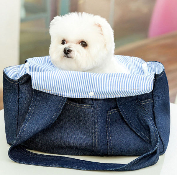 Dog Casual Style Denim Pocket Shape Outing Pet Bag Large Capacity Backpack Cat Bag Messenger Bag