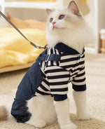 Salopette en denim rayée pour chat, vêtements fins à quatre pattes, mignons, automne et hiver, vêtements pour animaux de compagnie