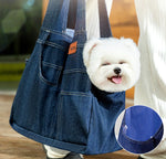 Dog Casual Style Denim Pocket Shape Outing Pet Bag Large Capacity Backpack Cat Bag Messenger Bag