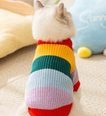 猫秋冬シンプルレインボーストライプセーター無毛猫暖かいプルオーバーセーターペット服