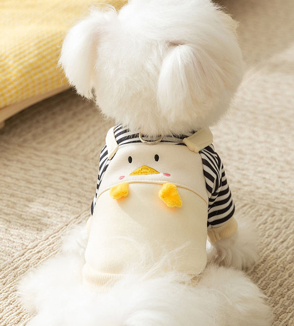 Autumn and winter cute little penguin striped suspenders two-legged dog sweater early autumn thin fleece pet teddy clothes