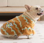 Automne et hiver bouledogue français chaud ondulé rayé gros chien manteau polaire petits et moyens chiens bouledogue chien bipède vêtements pour animaux de compagnie
