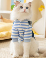 Salopette en denim rayée pour chat, vêtements fins à quatre pattes, mignons, automne et hiver, vêtements pour animaux de compagnie