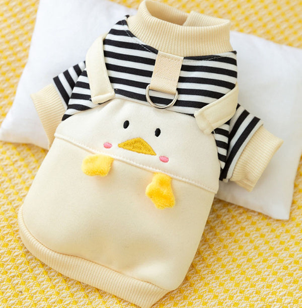 Autumn and winter cute little penguin striped suspenders two-legged dog sweater early autumn thin fleece pet teddy clothes