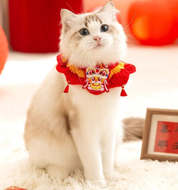 Otoño e invierno, perro, suerte festiva y riqueza, Año Nuevo, cuello de lana tejido, bufanda triangular para gato, babero para comer mascota