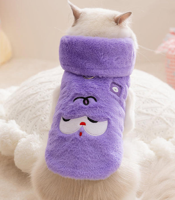 Nouveaux vêtements pour animaux de compagnie dessin animé imitation fourrure de lapin chaton chaud avec écharpe gilet Devon chat poupée vêtements pour chat