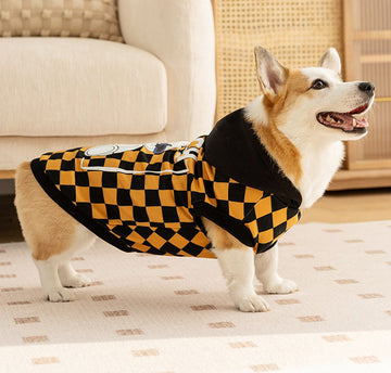 New autumn and winter corgi dog plaid print hooded sweatshirt trendy black cool warm clothes dog clothes