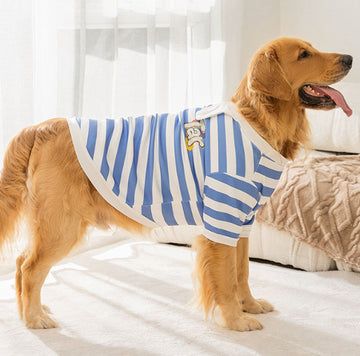Autumn and winter dog medium and large dog golden retriever big dog striped cartoon print big dog sweatshirt Samoyed pet clothes
