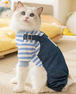 Salopette en denim rayée pour chat, vêtements fins à quatre pattes, mignons, automne et hiver, vêtements pour animaux de compagnie