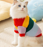 猫秋冬シンプルレインボーストライプセーター無毛猫暖かいプルオーバーセーターペット服