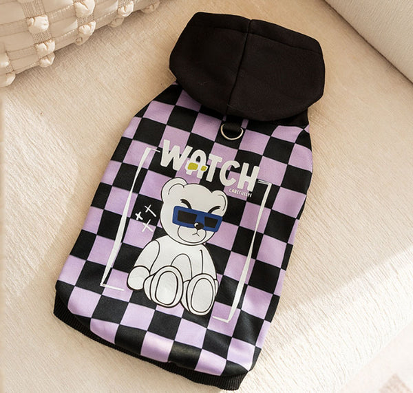 New autumn and winter corgi dog plaid print hooded sweatshirt trendy black cool warm clothes dog clothes