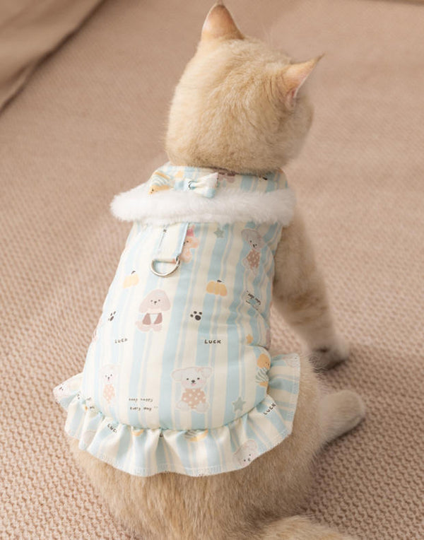 Vollständig bedruckte Traktionsweste für Katzen, dickes Fleece für Herbst/Winter, zweibeinige ärmellose Haustierkleidung für Devon-Katzen und Welpen
