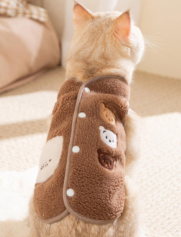 Cat clothes autumn and winter warm fleece coat for kittens Devon cat cute bear puppy vest pet clothing