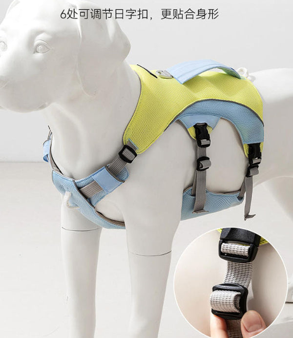 夏に涼しく快適な犬用チェストハーネス。小型犬・大型犬用。ゴールデンレトリバー用牽引ロープ。ベスト型ペット犬用リード。