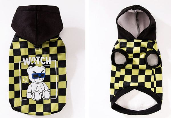 New autumn and winter corgi dog plaid print hooded sweatshirt trendy black cool warm clothes dog clothes