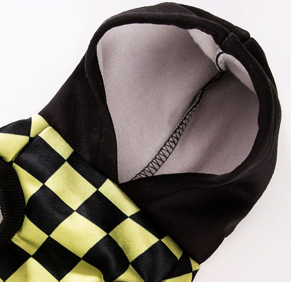 New autumn and winter corgi dog plaid print hooded sweatshirt trendy black cool warm clothes dog clothes