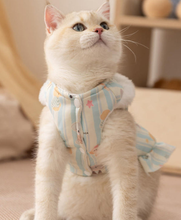 Vollständig bedruckte Traktionsweste für Katzen, dickes Fleece für Herbst/Winter, zweibeinige ärmellose Haustierkleidung für Devon-Katzen und Welpen