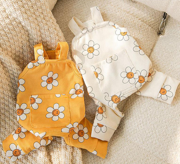 Autumn and winter new puppy clothes sunflower suspenders four-legged overalls