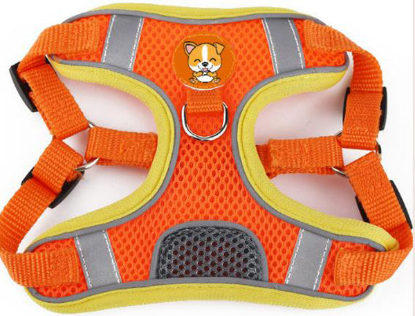Reflective breathable leash for pet chest harness