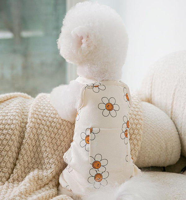 Autumn and winter new puppy clothes sunflower suspenders four-legged overalls